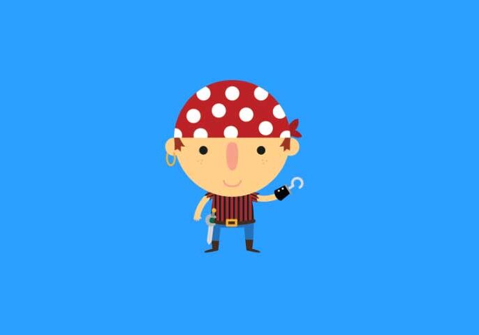 Cute pirate illustration on blue background