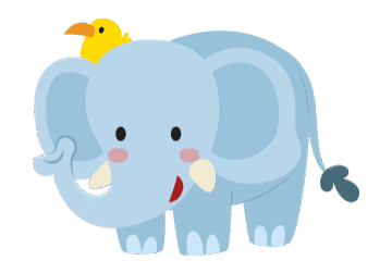Playful elephant and bird on black background